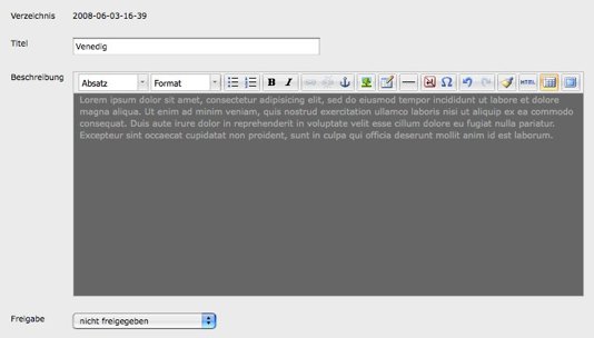 Screenshot Bilderserie bearbeiten