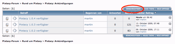 Screenshot Forenbenachrichtigung
