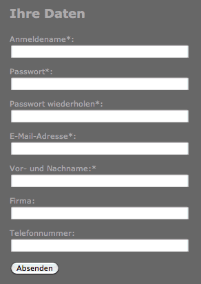 Screenshot Registrierung
